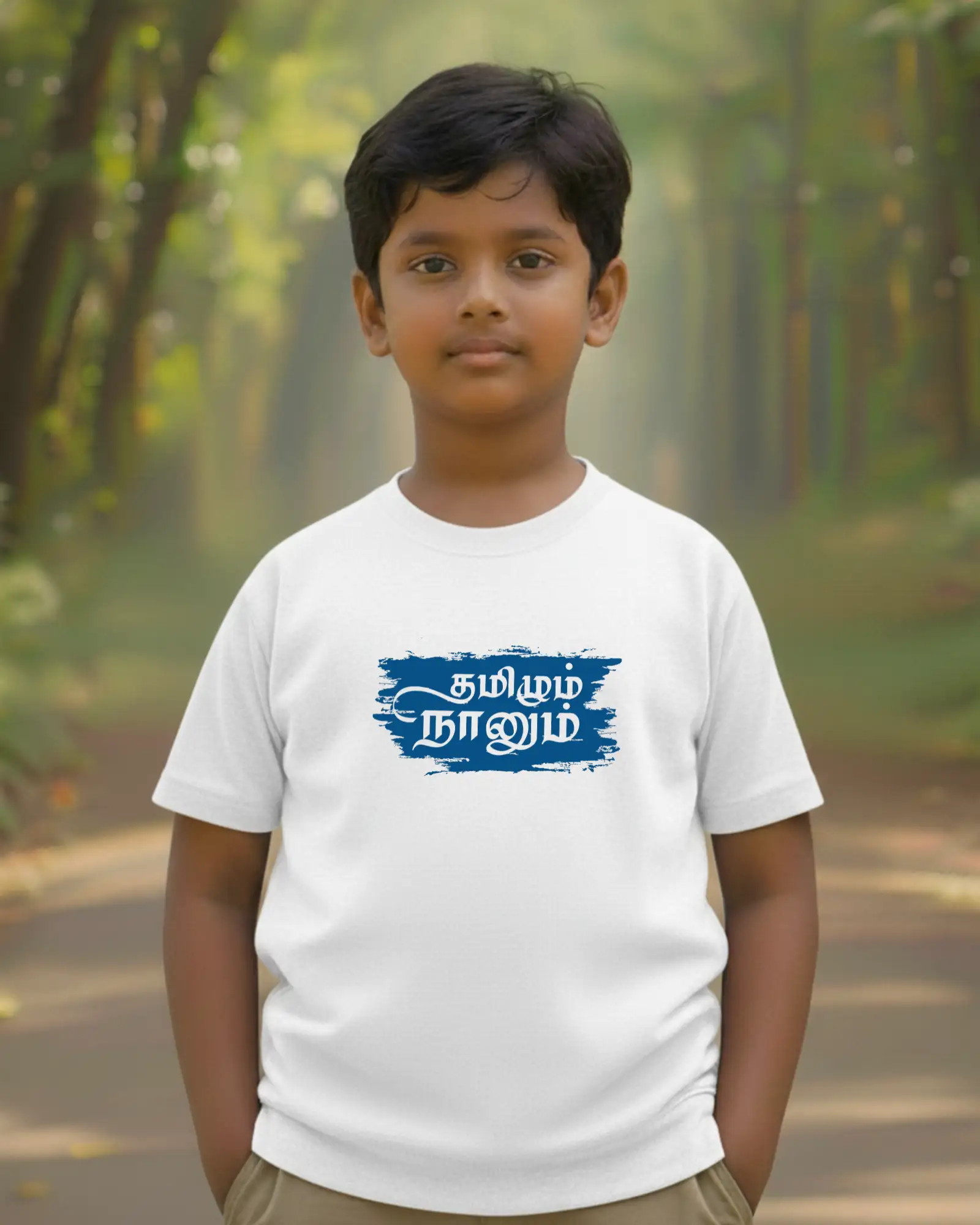 Kids Round Neck Tamilum Nanum - White