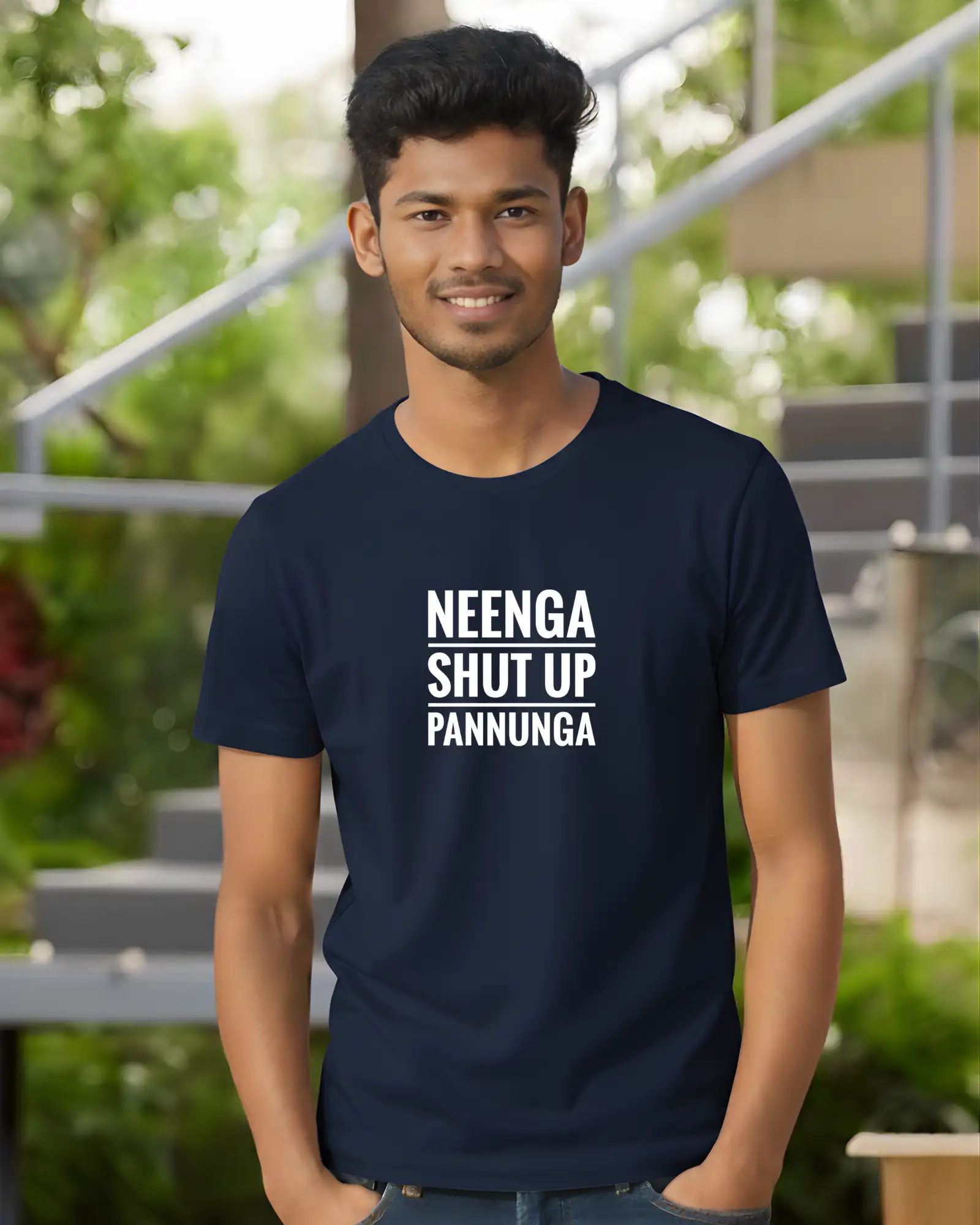 Neenga Shut Up Pannunga Round Neck Navy Blue