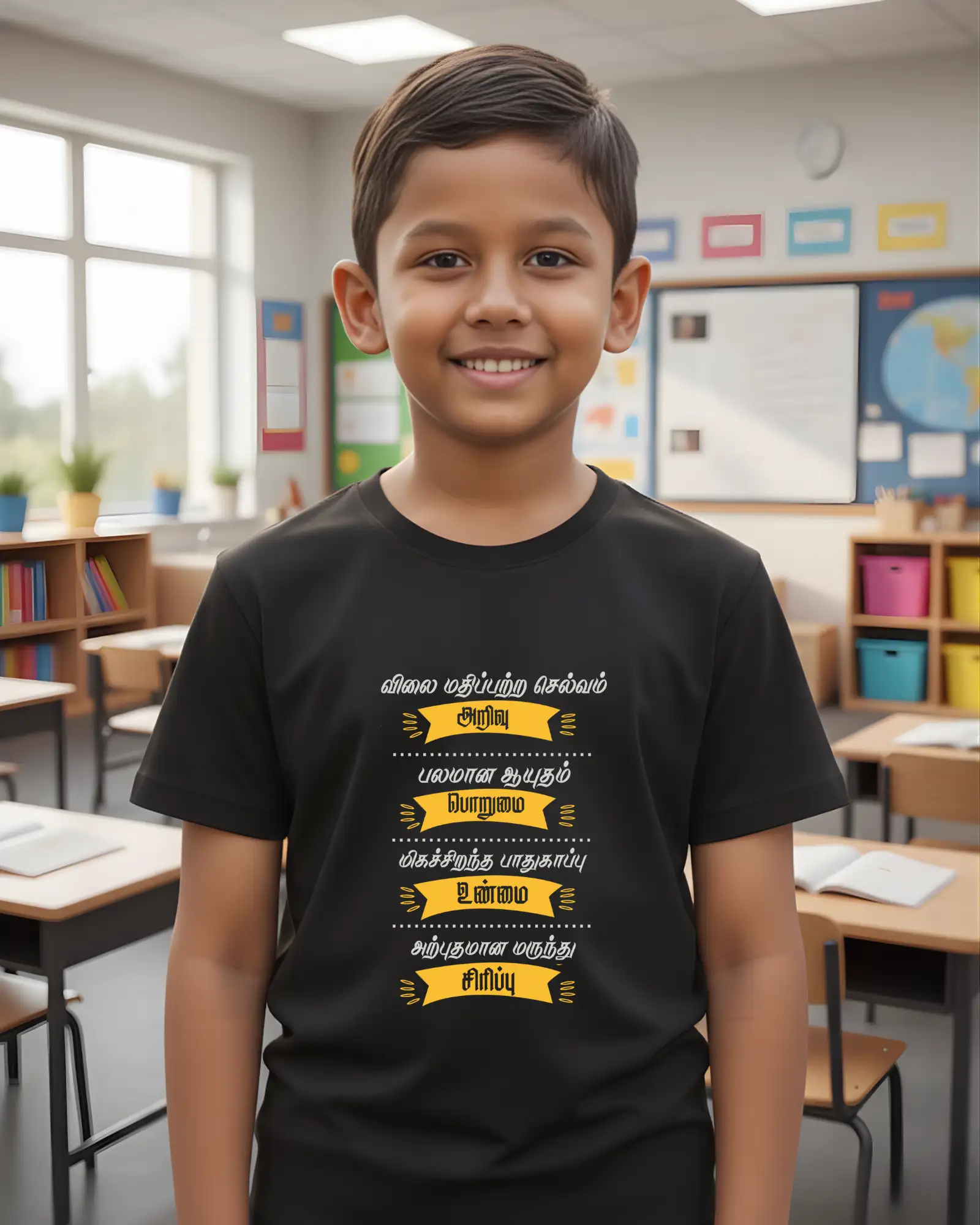 Kids Round Neck - Vilai Mathipetra Selvam - Black