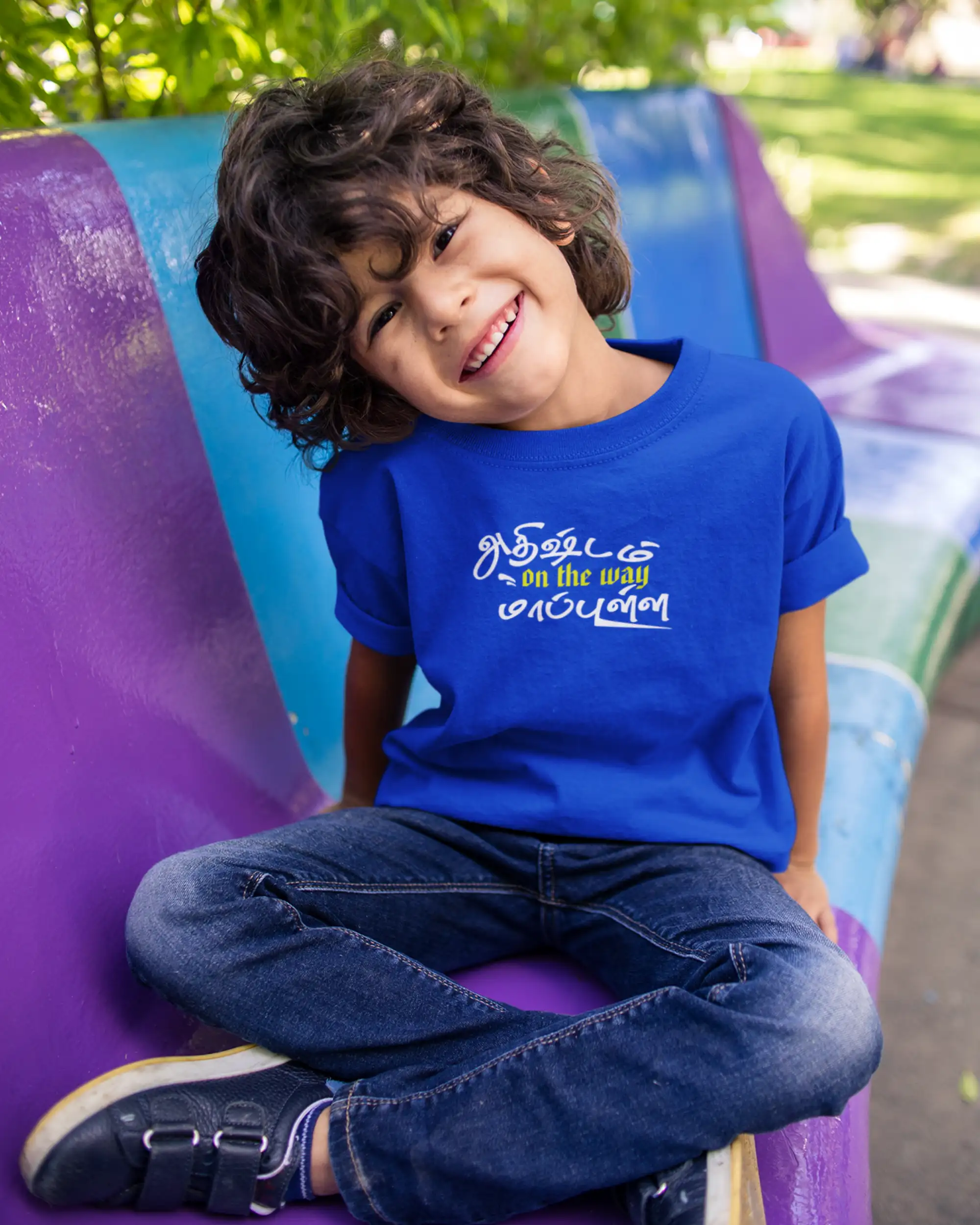 Kids Round Neck Adhirshtam On The Way Maapulla-Royal Blue