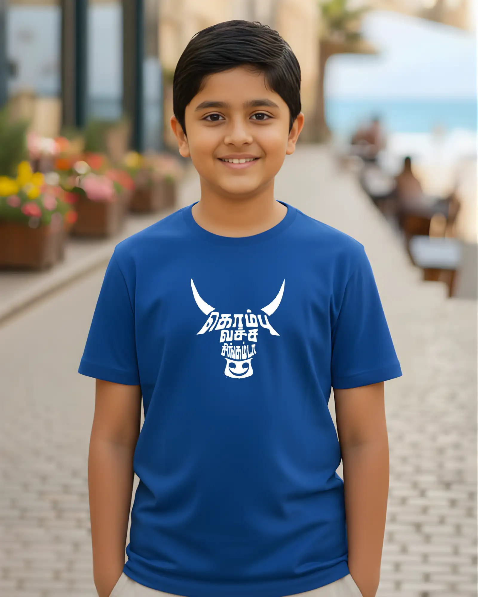 Kids Round Neck Kombu Vecha Singam da-Royal Blue