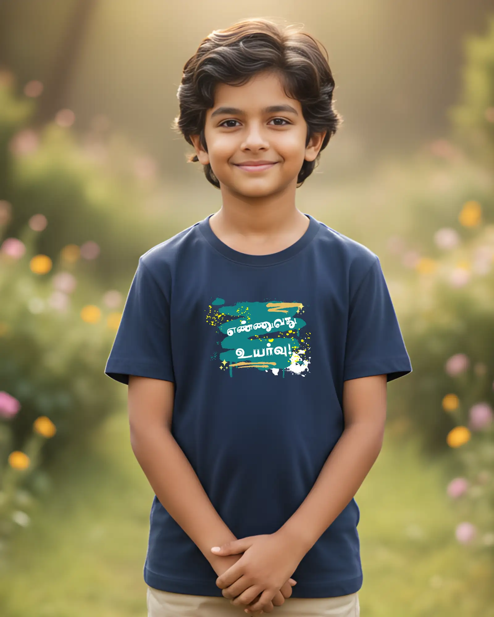Kids Round Neck Ennuvathu Uyarvu-navy-blue