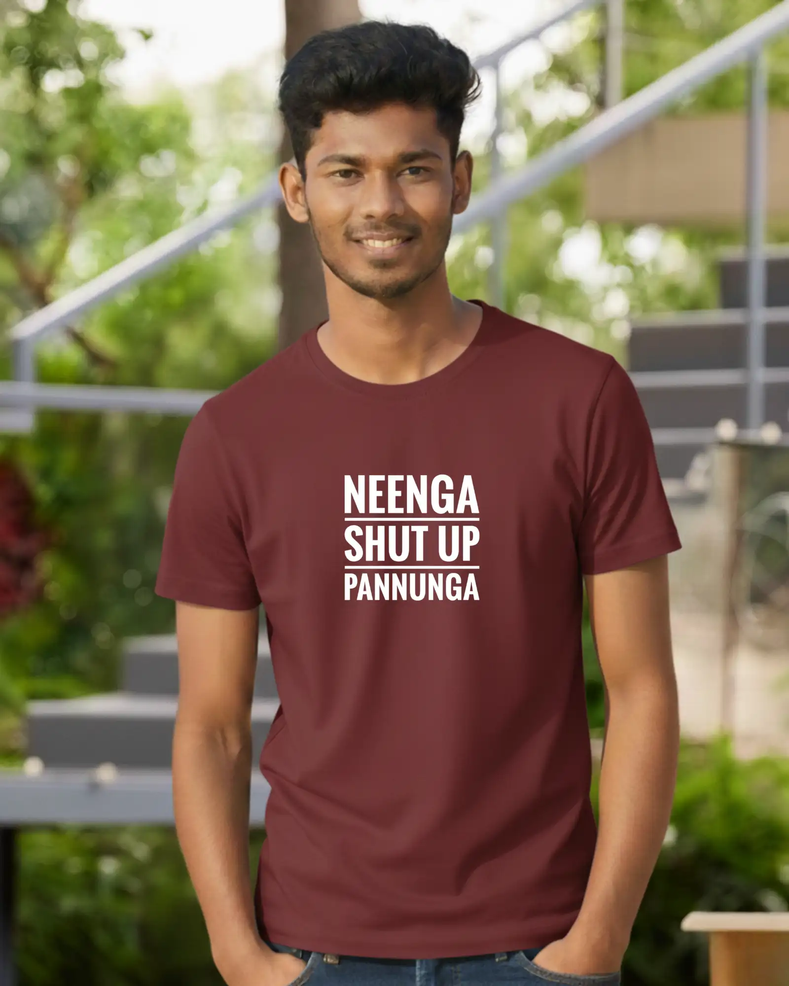 Neenga Shut Up Pannunga Round Neck Maroon