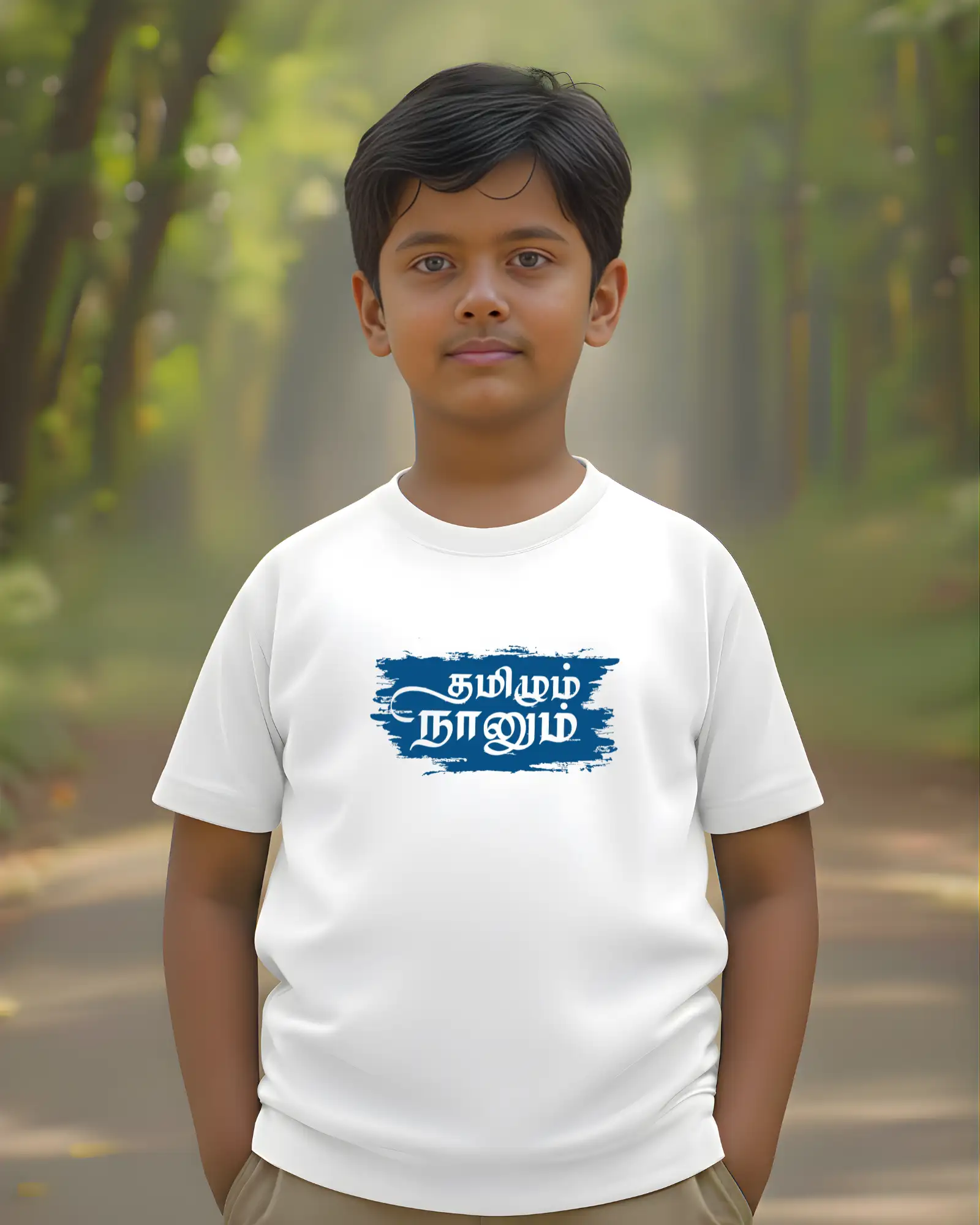 Tamizhum Naanum Kids Round Neck TShirts-White