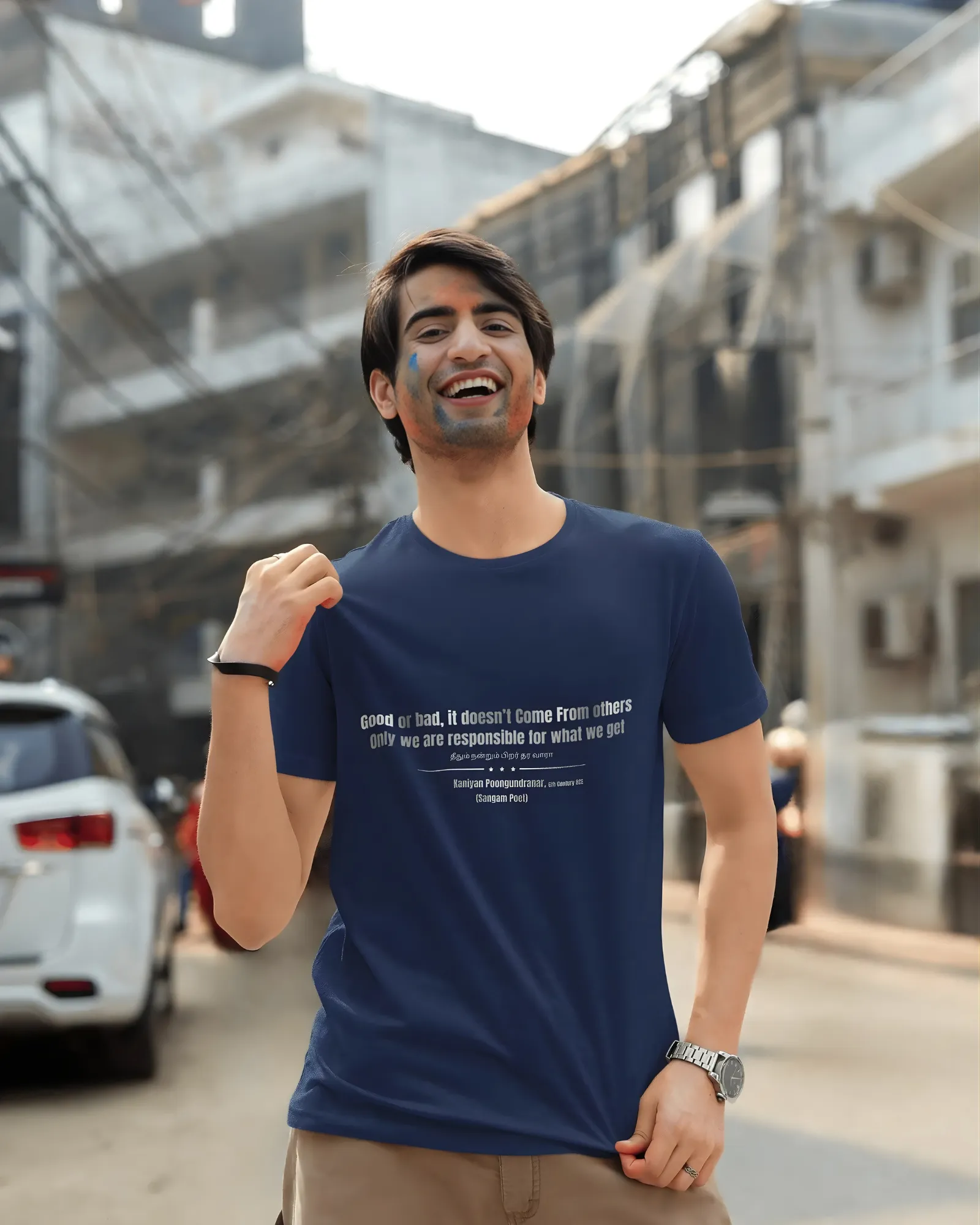 Good or Bad – Kaniyan Poonkundranar T-Shirt – Navy-Blue