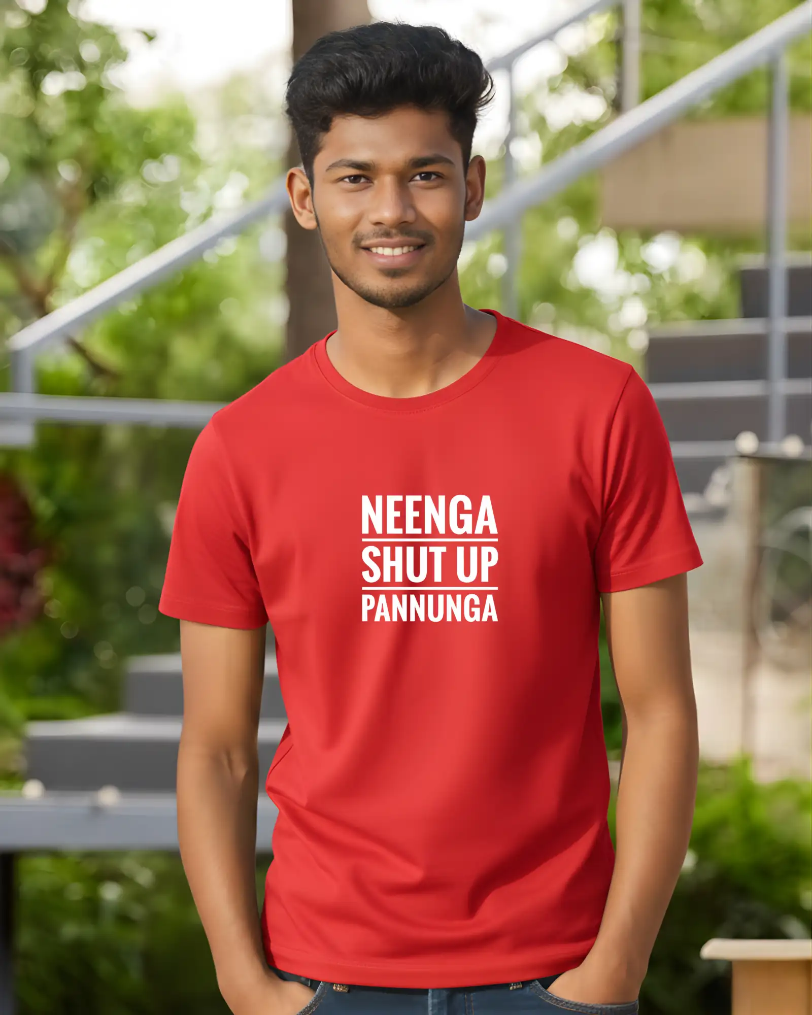 Neenga Shut Up Pannunga Round Neck Red