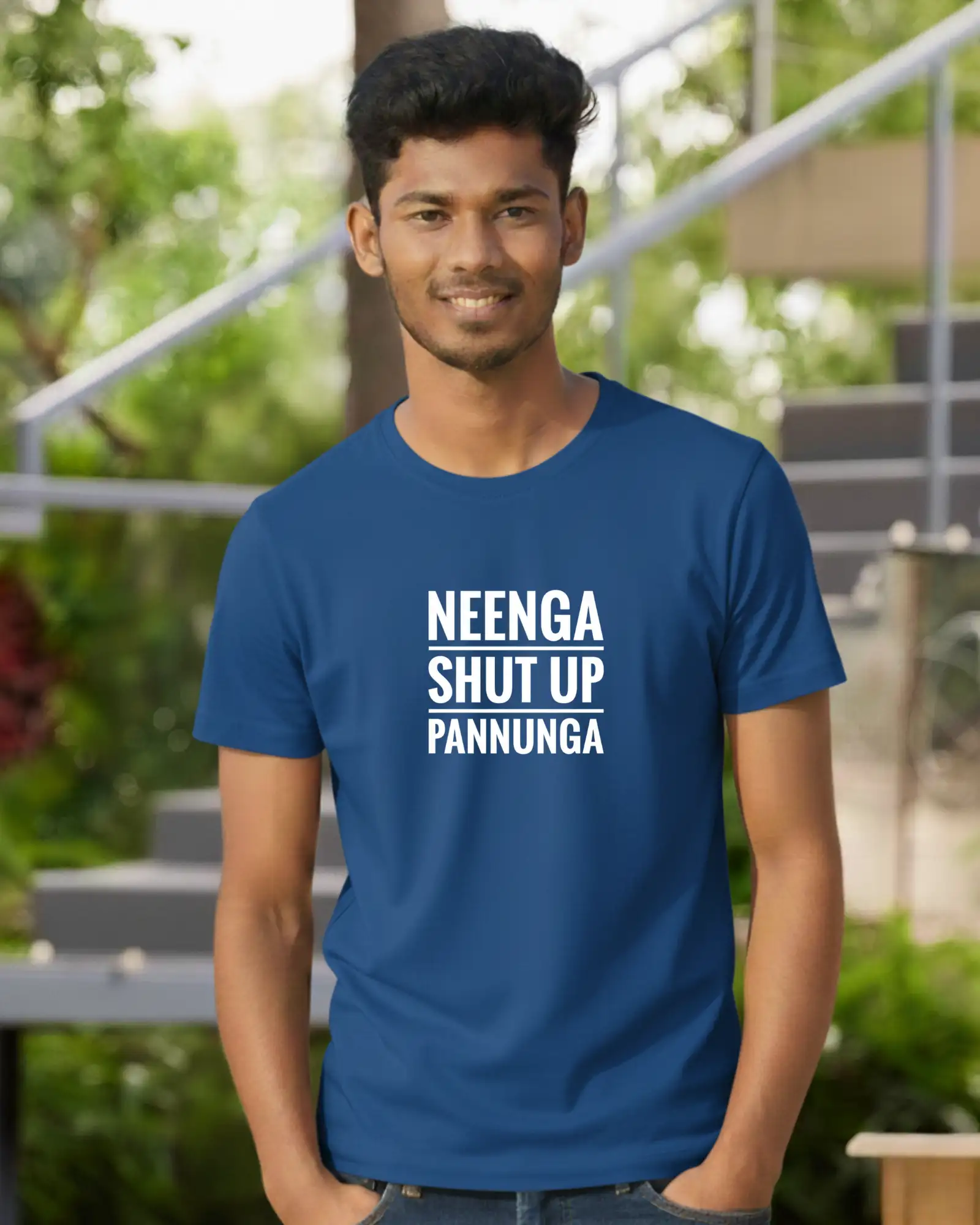 Neenga Shut Up Pannunga Round Neck Royal Blue