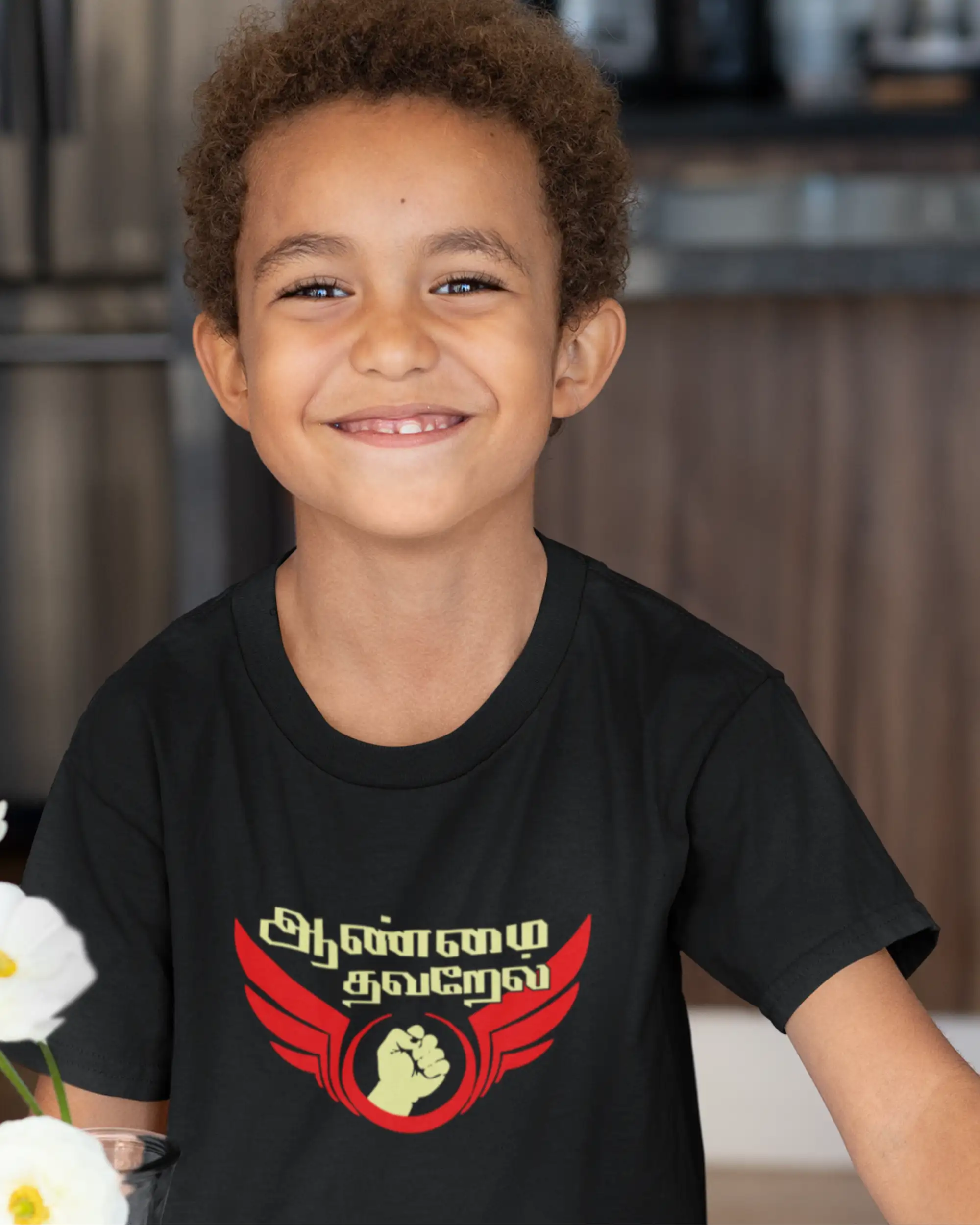 Kids Round Neck Aanmai Thavarel-Black