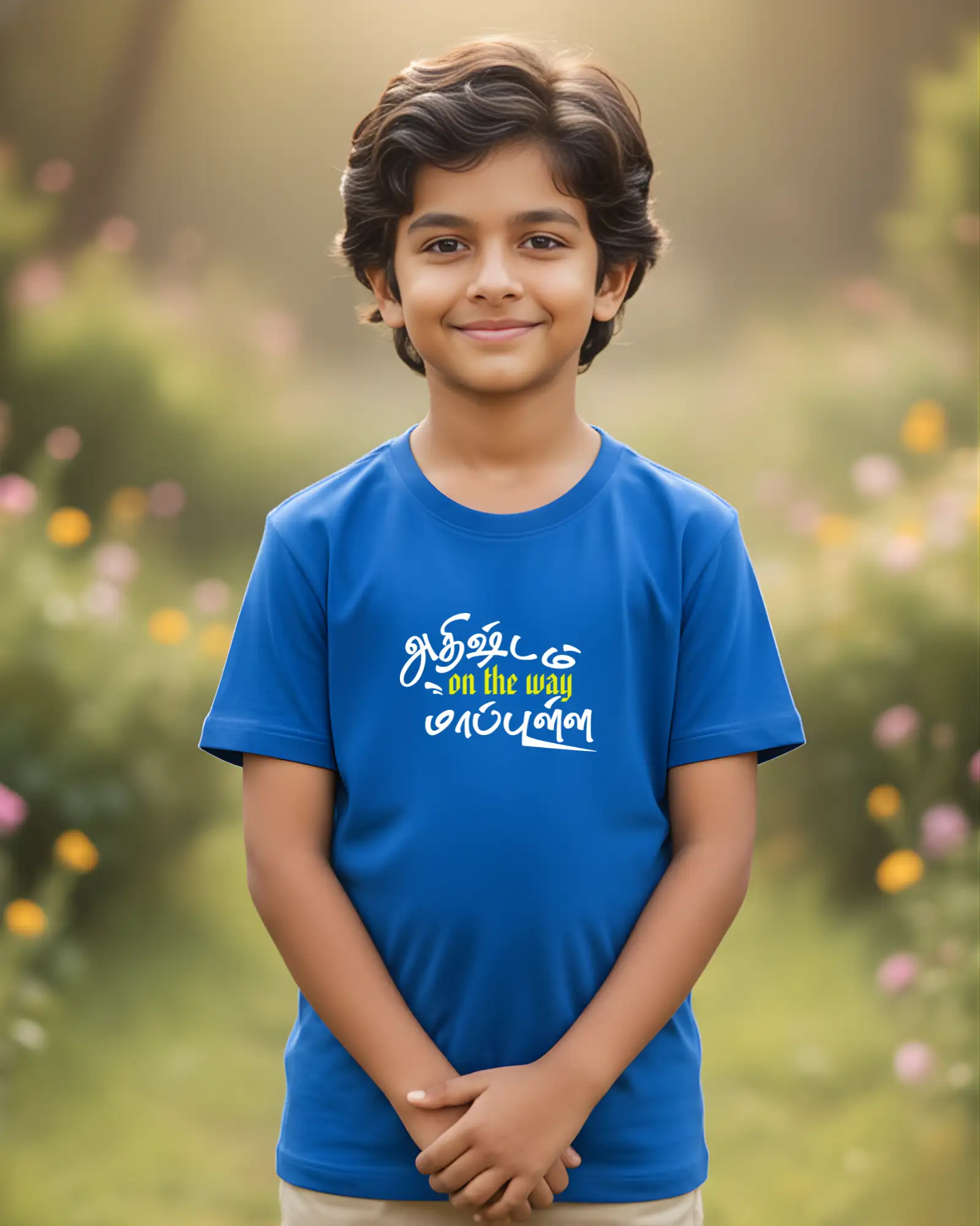 Kids Round Neck Adhirshtam On The Way Maapulla-Royal Blue