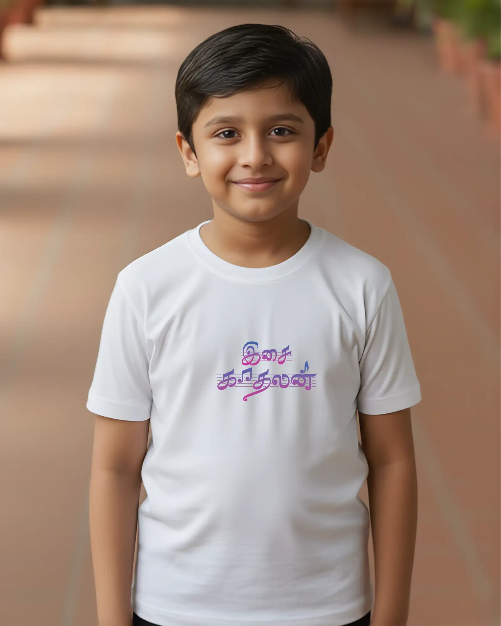 Kids Round Neck Isai Kaadhalan - White